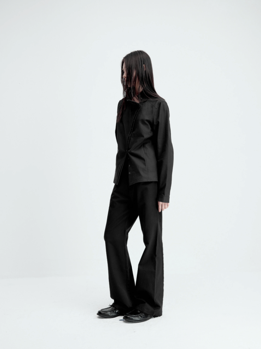 Curved Placket Double-Layer Jacket
