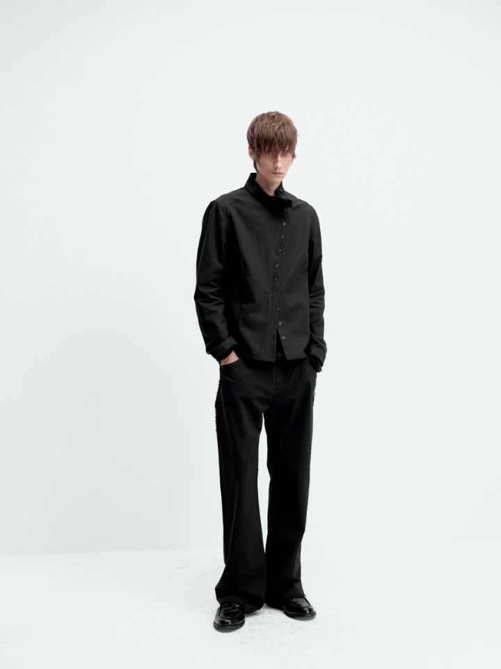Curved Placket Double-Layer Jacket