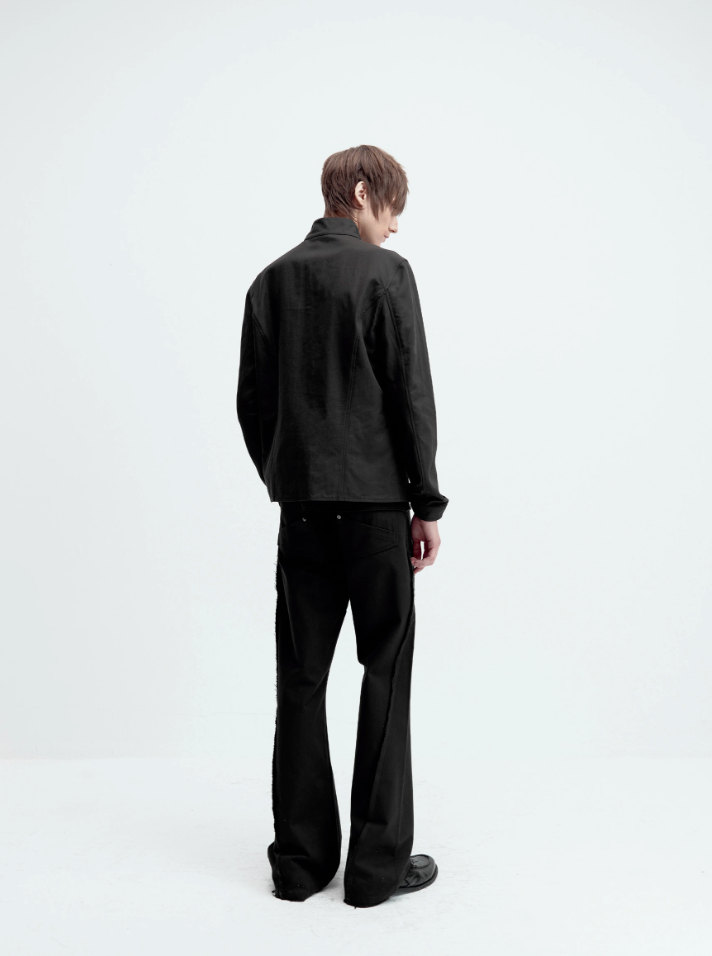 Curved Placket Double-Layer Jacket