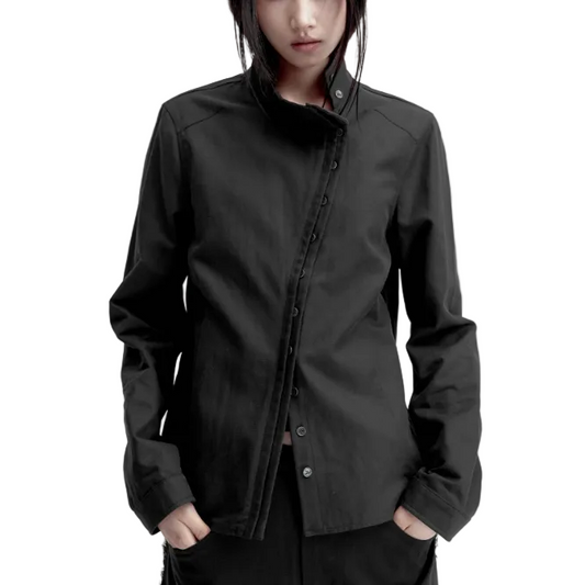 Curved Placket Double-Layer Jacket