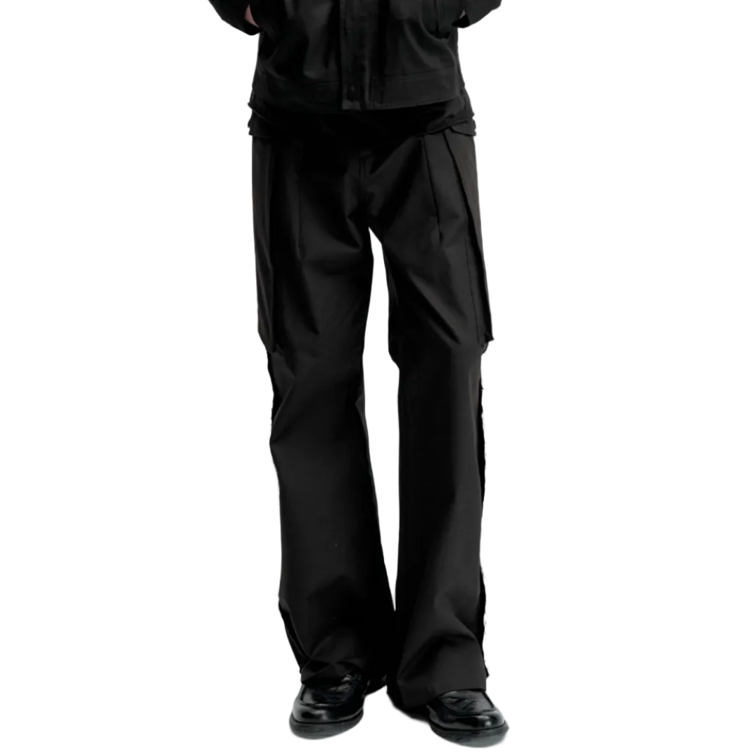 Stitching straight-leg cargo pants