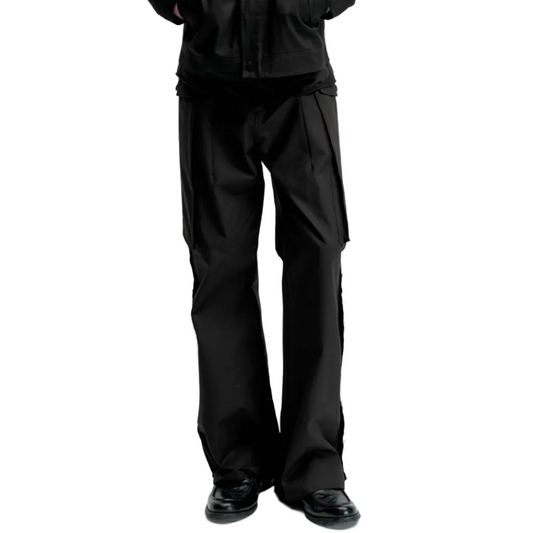 Stitching straight-leg cargo pants