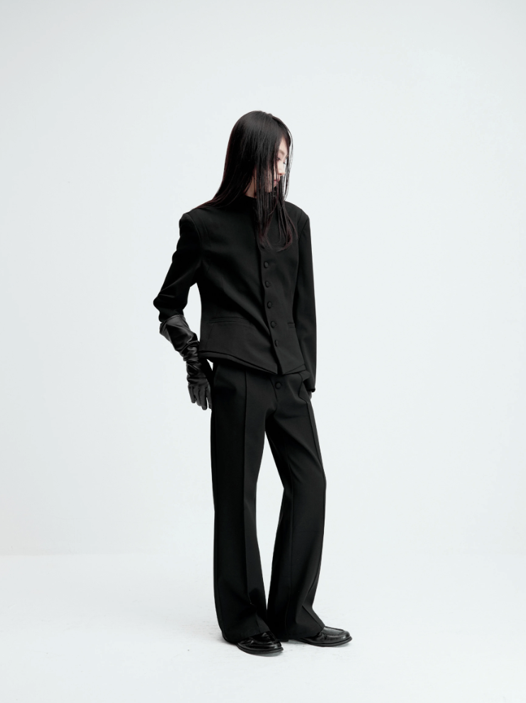 Double-layer buttoned wool jacket