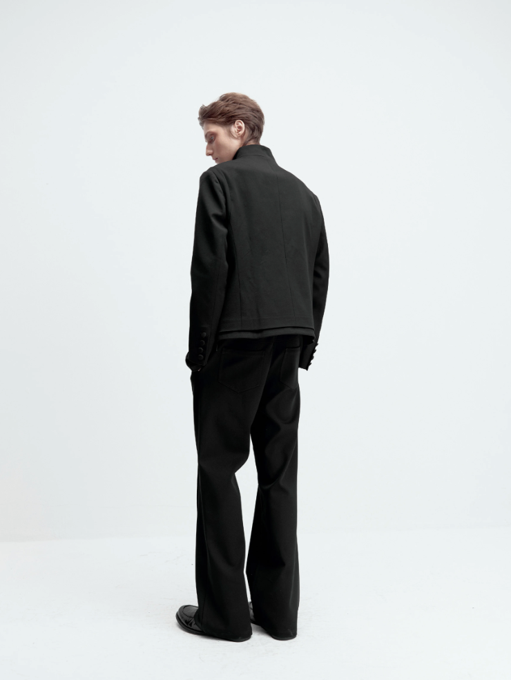 Double-layer buttoned wool jacket