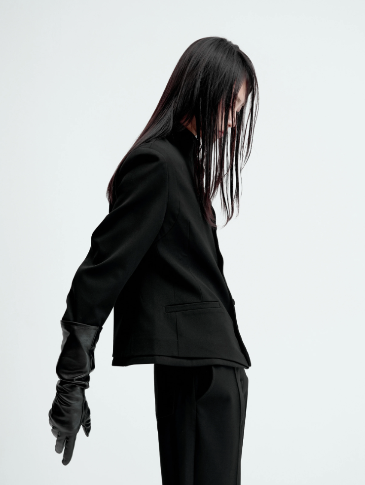 Double-layer buttoned wool jacket