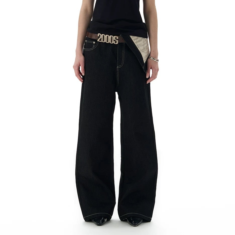 turned-waist black straight-leg jeans