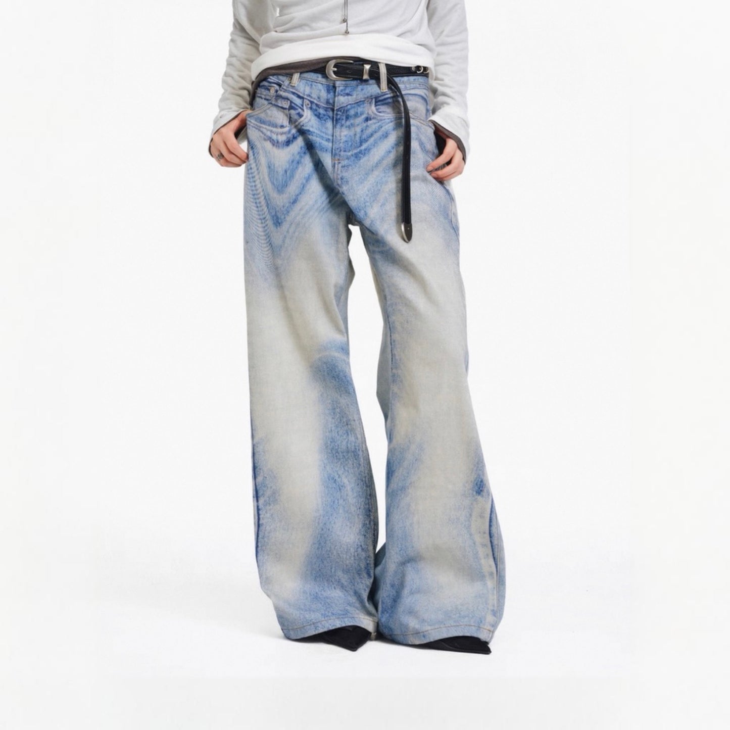 Digital Ink Print Wide Jeans