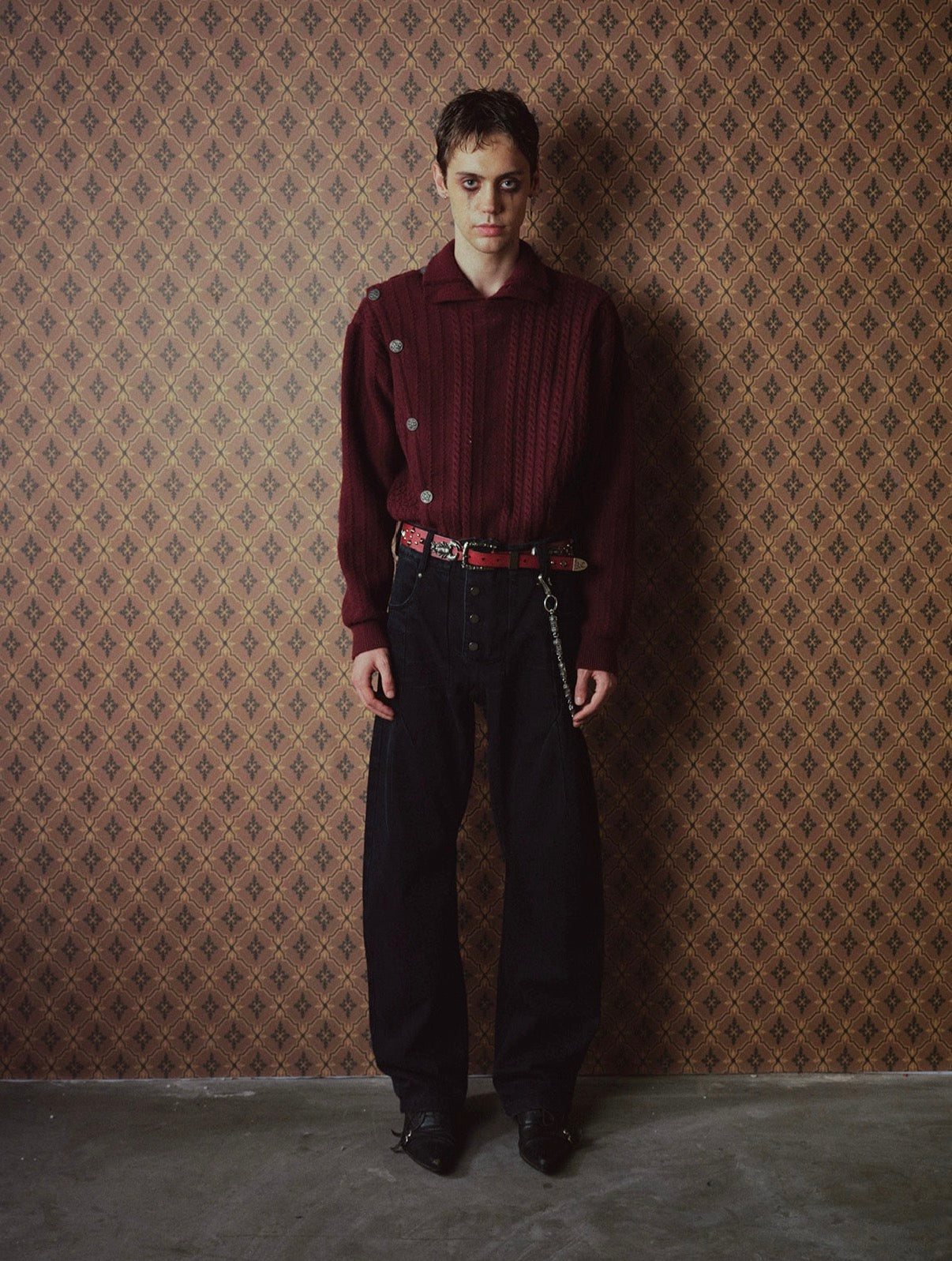Burgundy Metal Buckle Fencing Turtleneck Knit