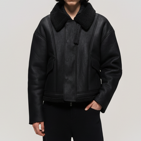 Natural Distressed Suede Fur Jacket