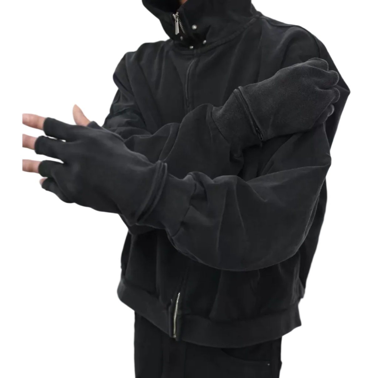 Embroidered rivets finger hoodie