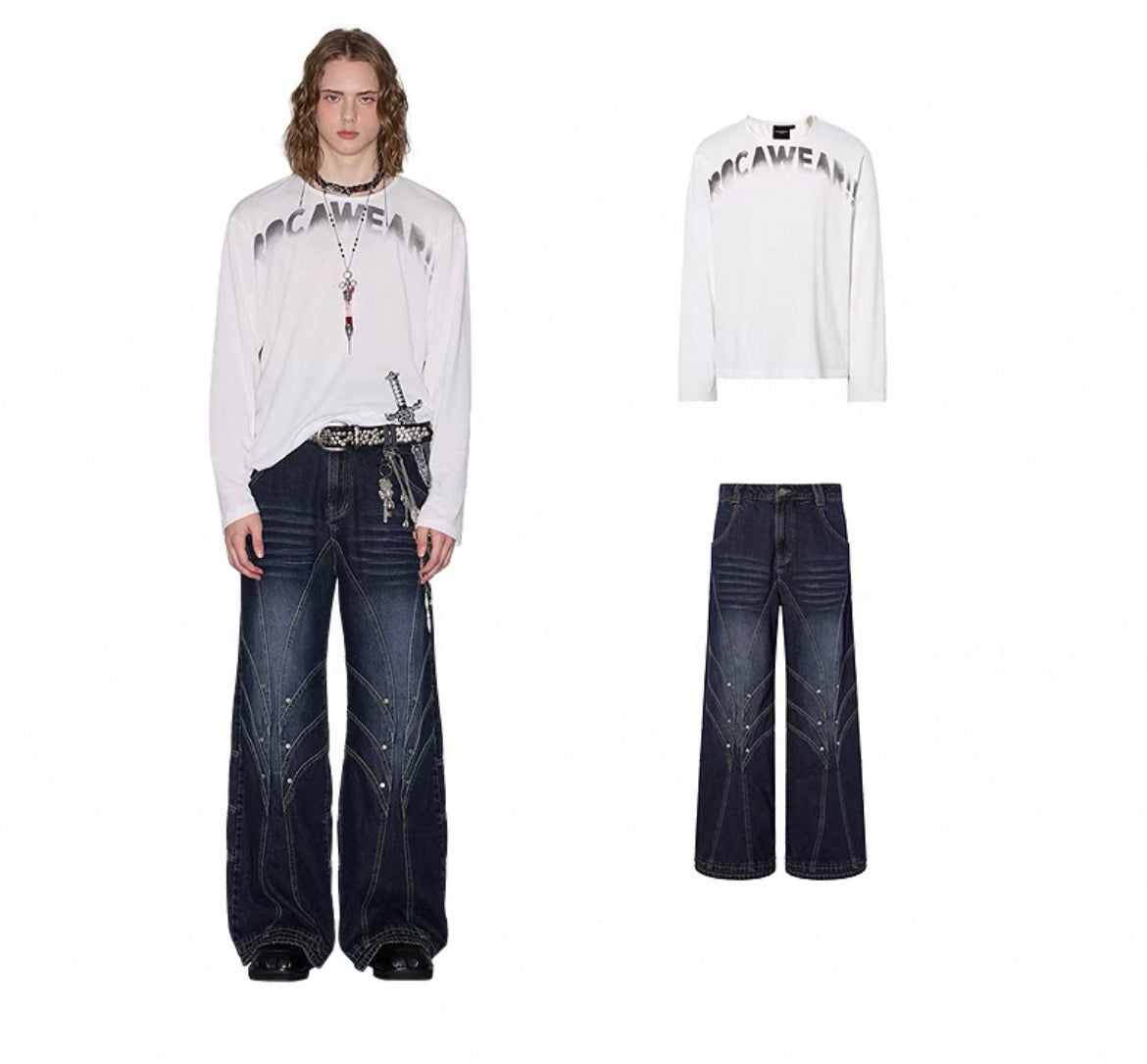 Retro Wash Deconstructed straight stud Jeans