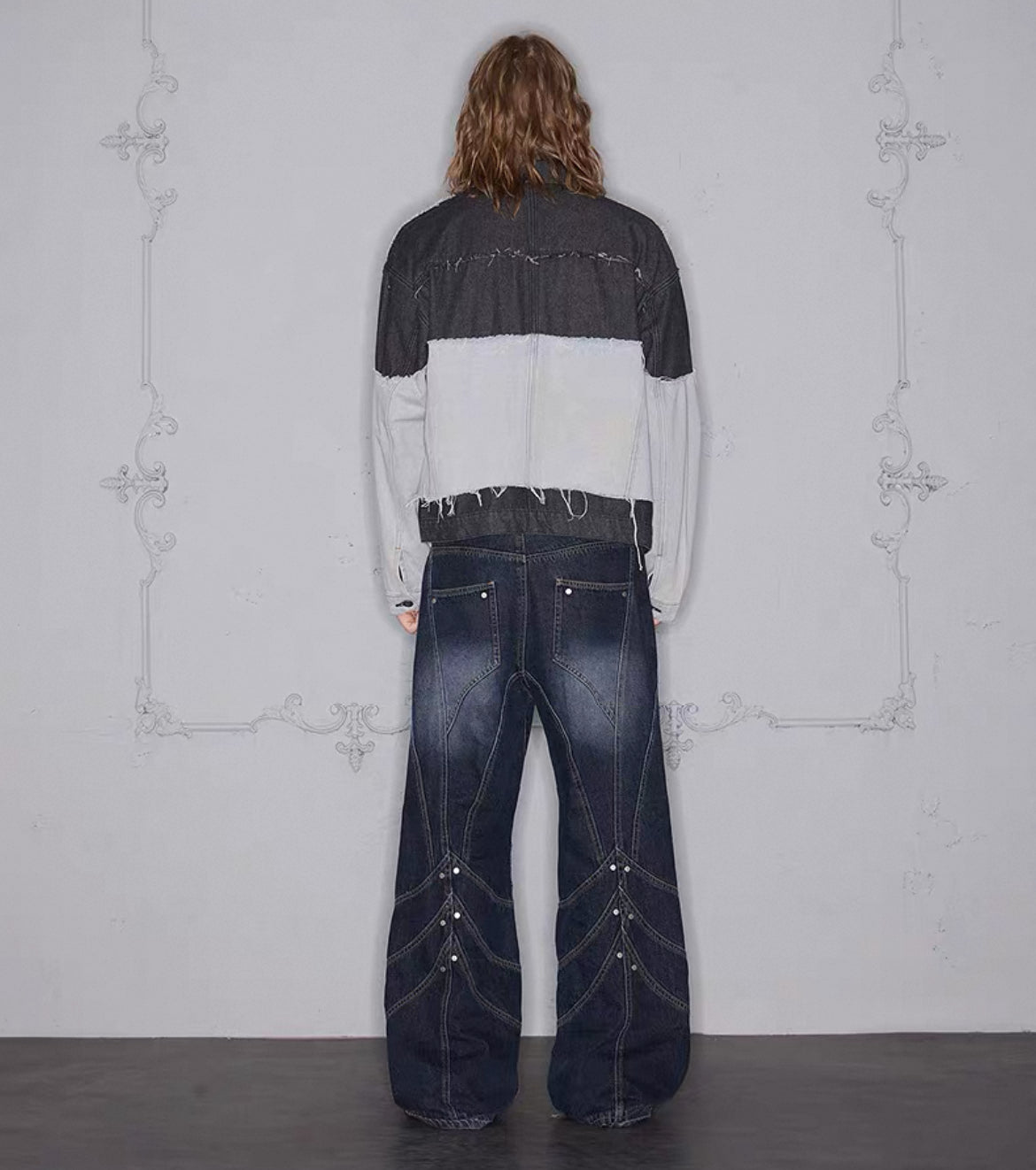 Retro Wash Deconstructed straight stud Jeans