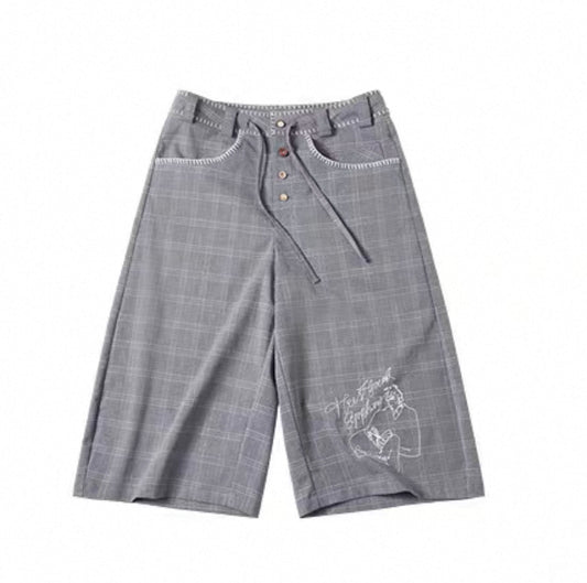 Rocawear mercerized hand-stitched check lace-up shorts