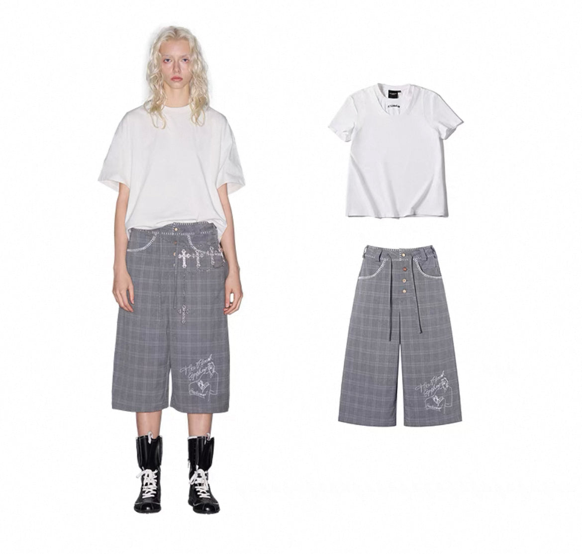 Rocawear mercerized hand-stitched check lace-up shorts