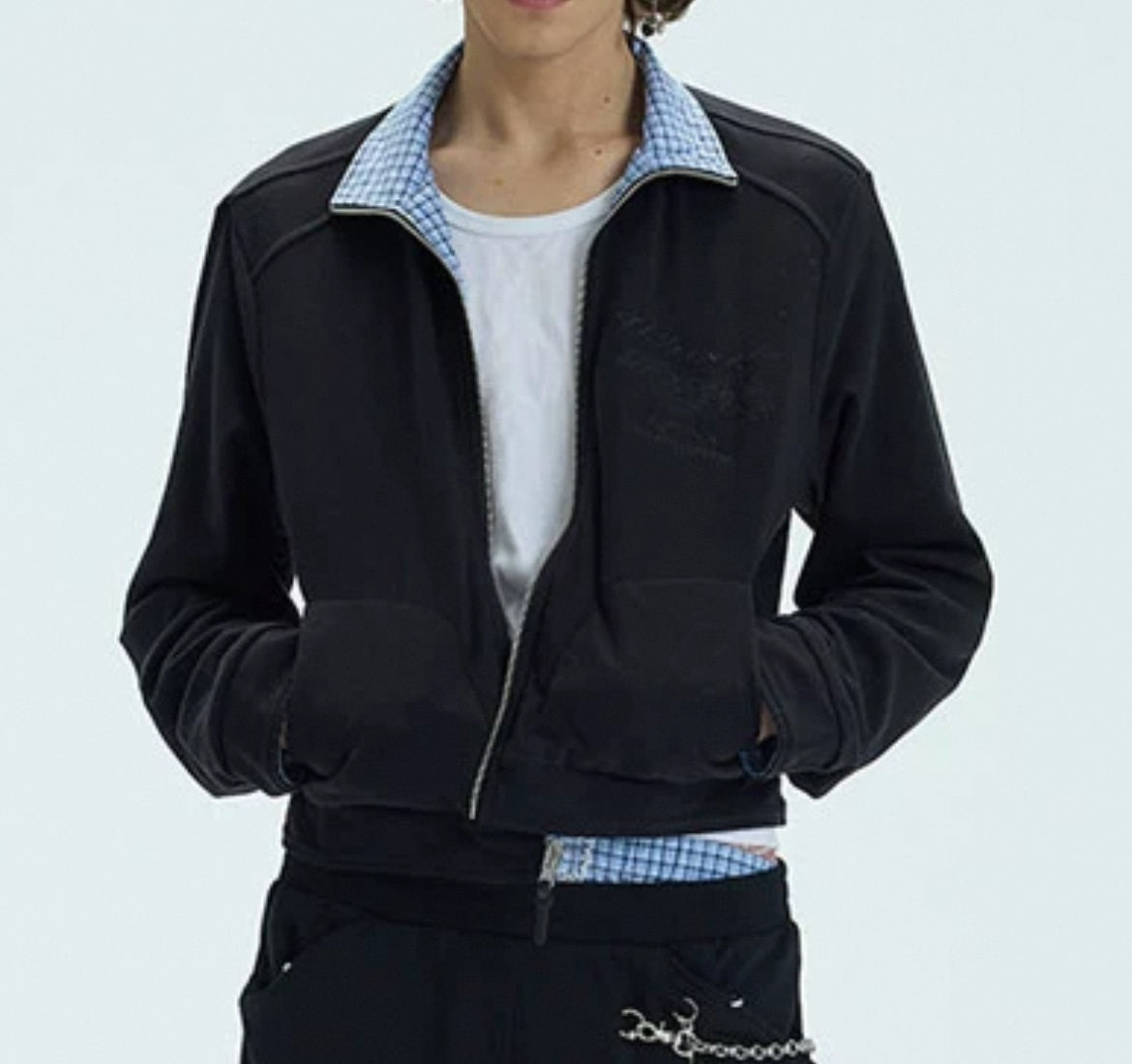 Reversible Checkered Stand up collar jacket