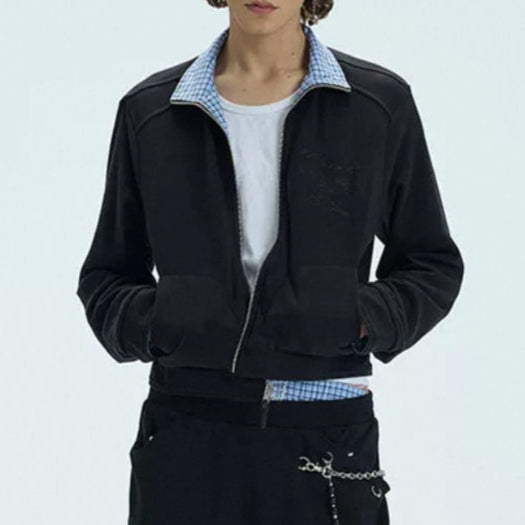 Reversible Checkered Stand up collar jacket