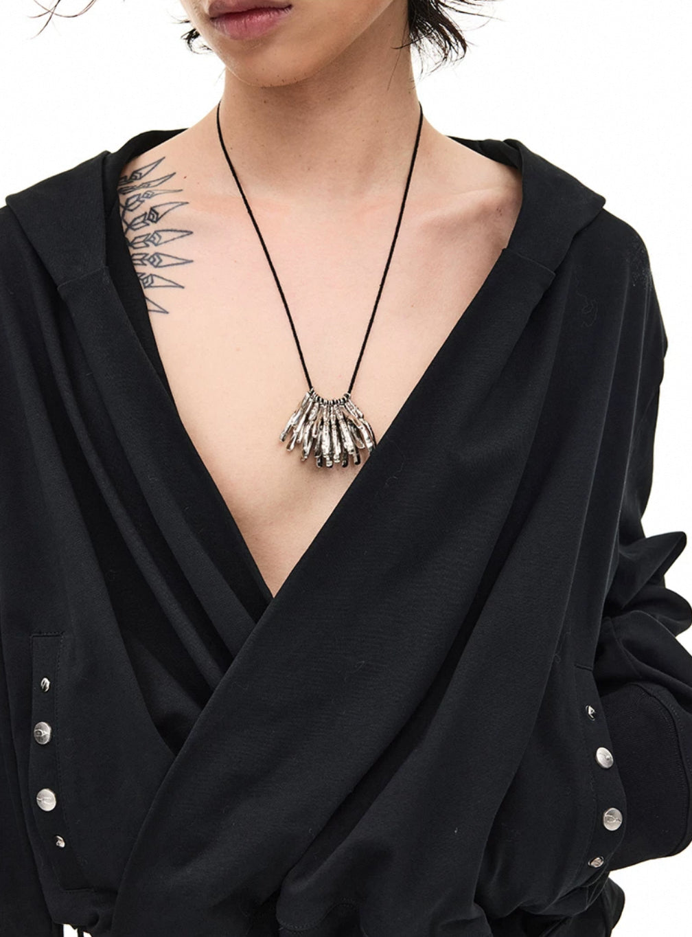 Drawstring V Neck Hoodie