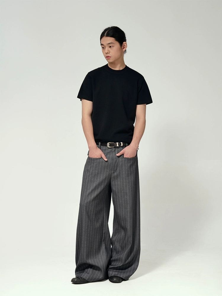 Vintage Wide-Leg Striped Trousers