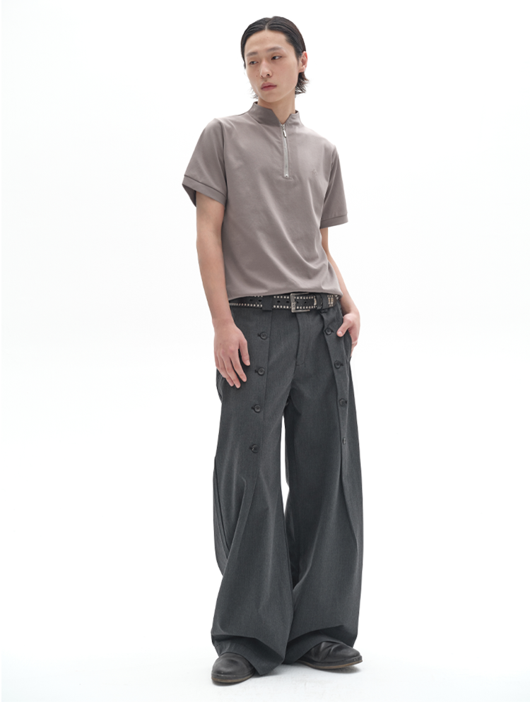 Wide Leg Button Suit Pants