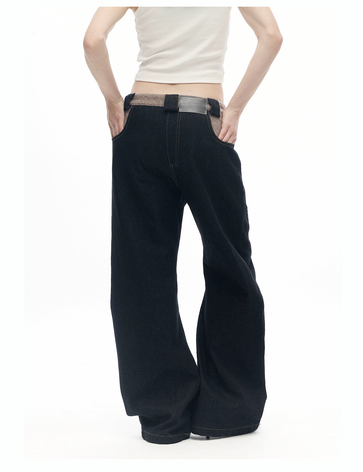 'scarf' panelled raw denim jeans