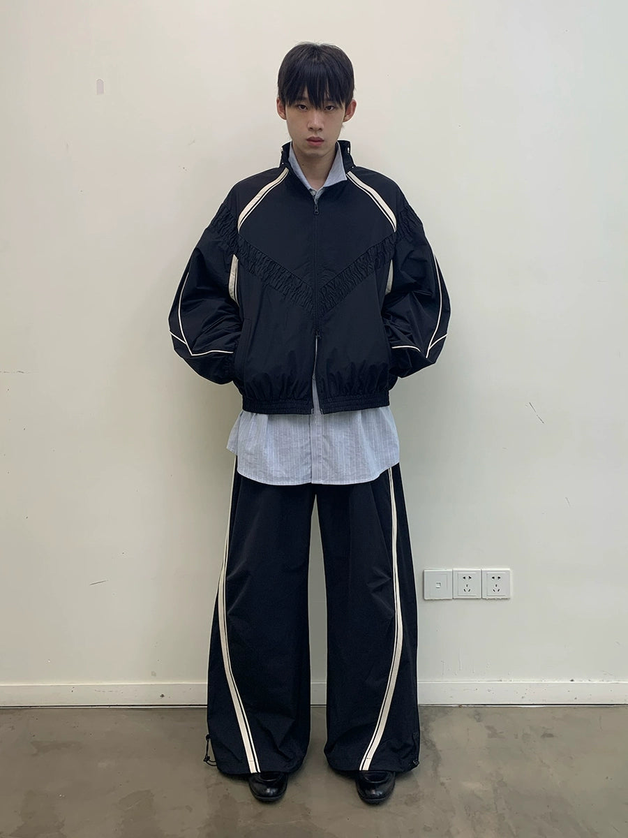 CONTRASTING LEATHER STRIPE TRACK PANTS