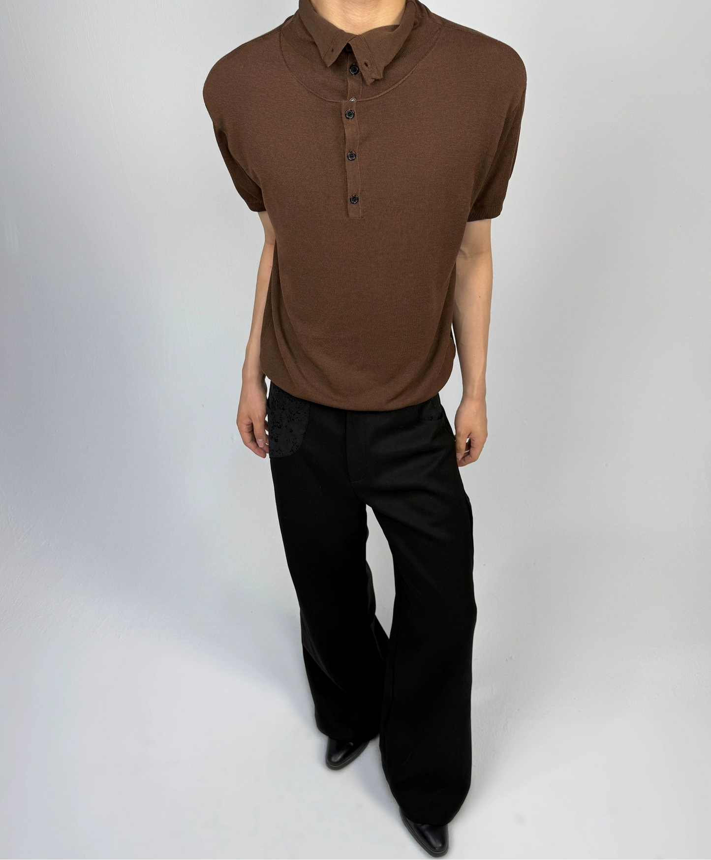 "Accumulation" layered collar Short Sleeve T-Shirt