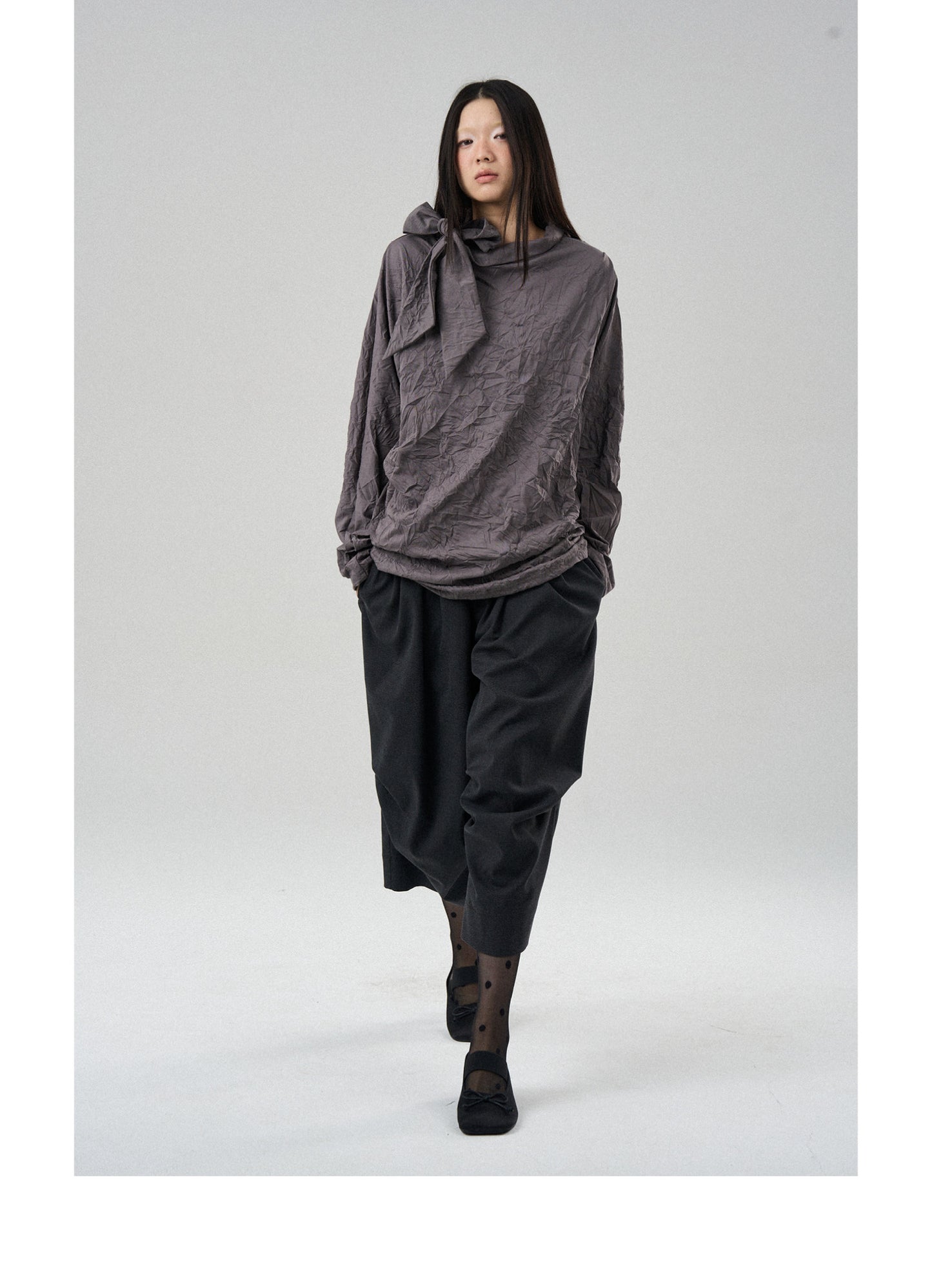 Drape Knee-Pleated Balloon Casual Cropped Pants