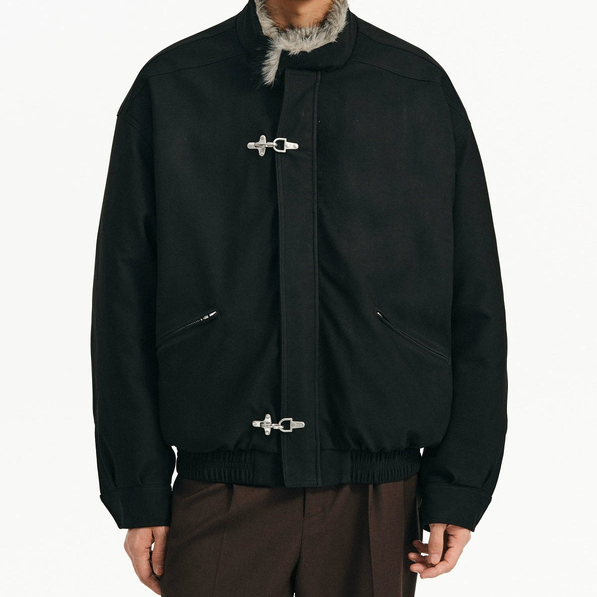 "imitation mink" Buckle Fur Collar Jacket