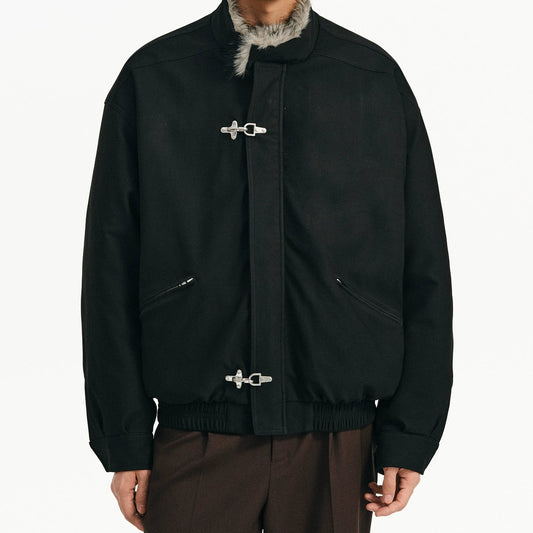 "imitation mink" Buckle Fur Collar Jacket