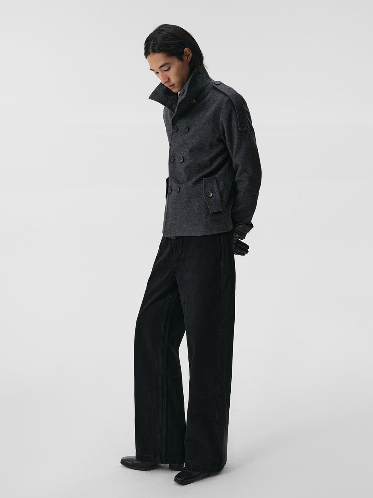 Double-breasted wool short coat