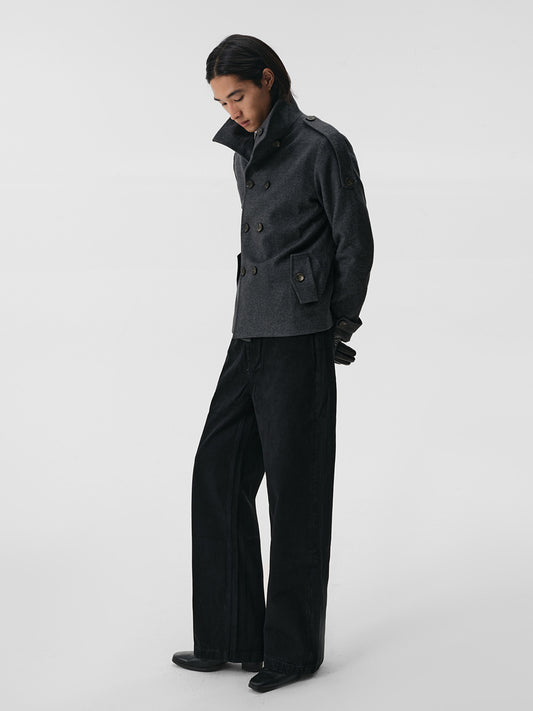 Double-breasted wool short coat