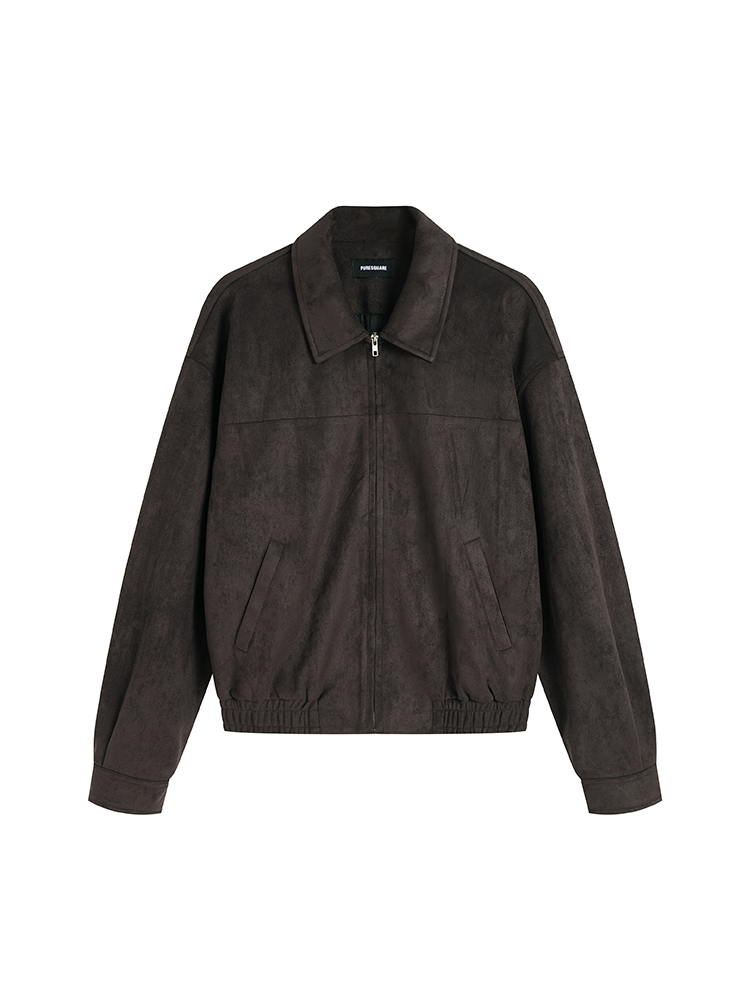 BOXY SUEDE WIDE LAPEL ZIP-UP JACKET