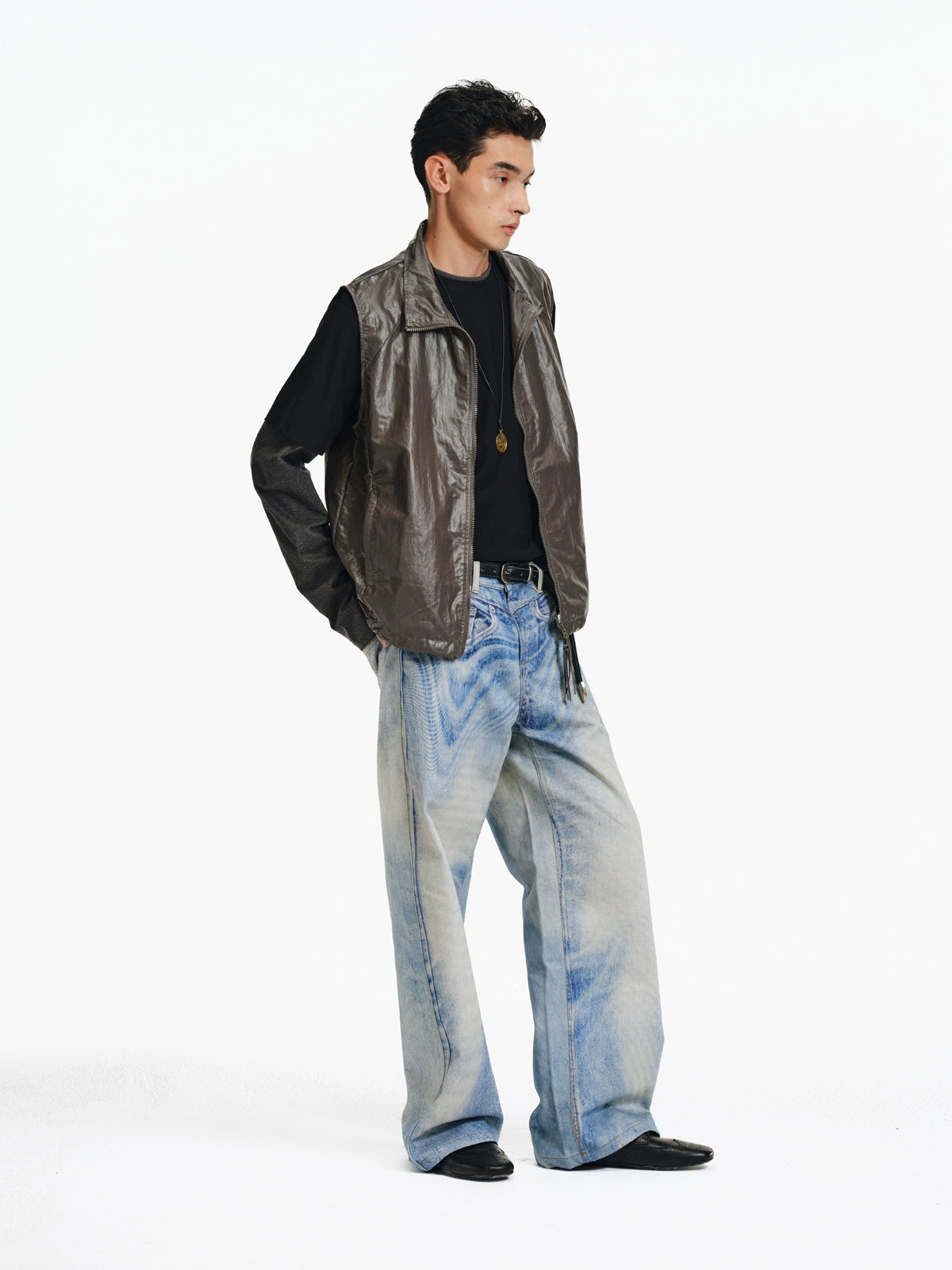 Digital Ink Print Wide Jeans