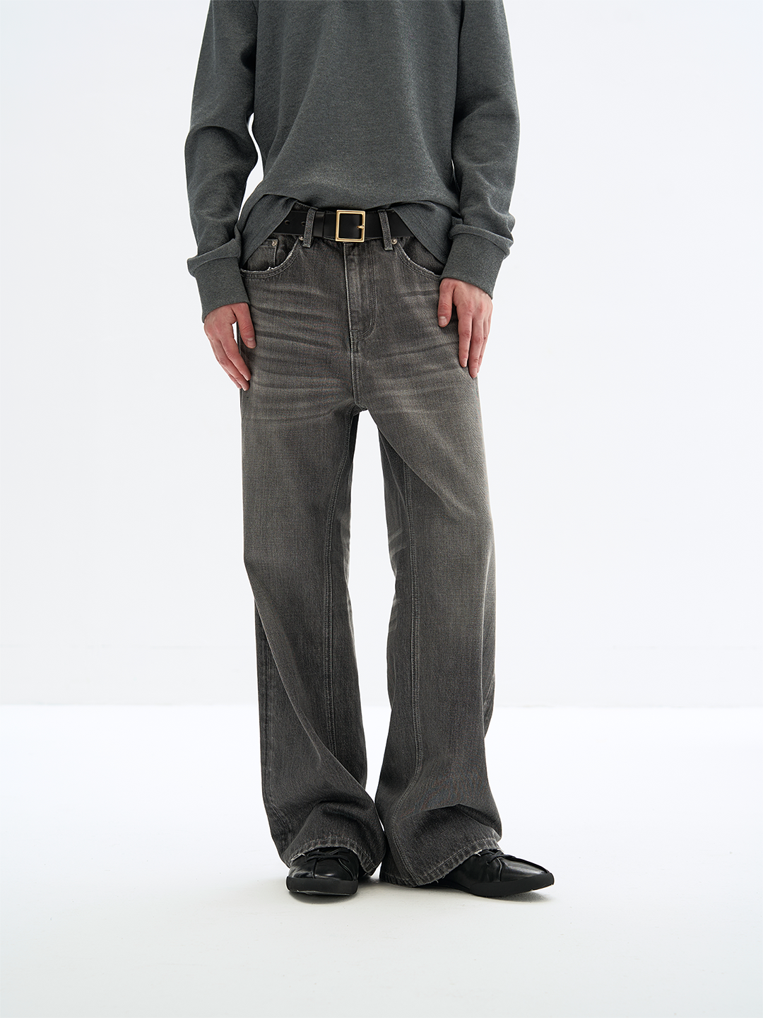 Washed argyle straight denim