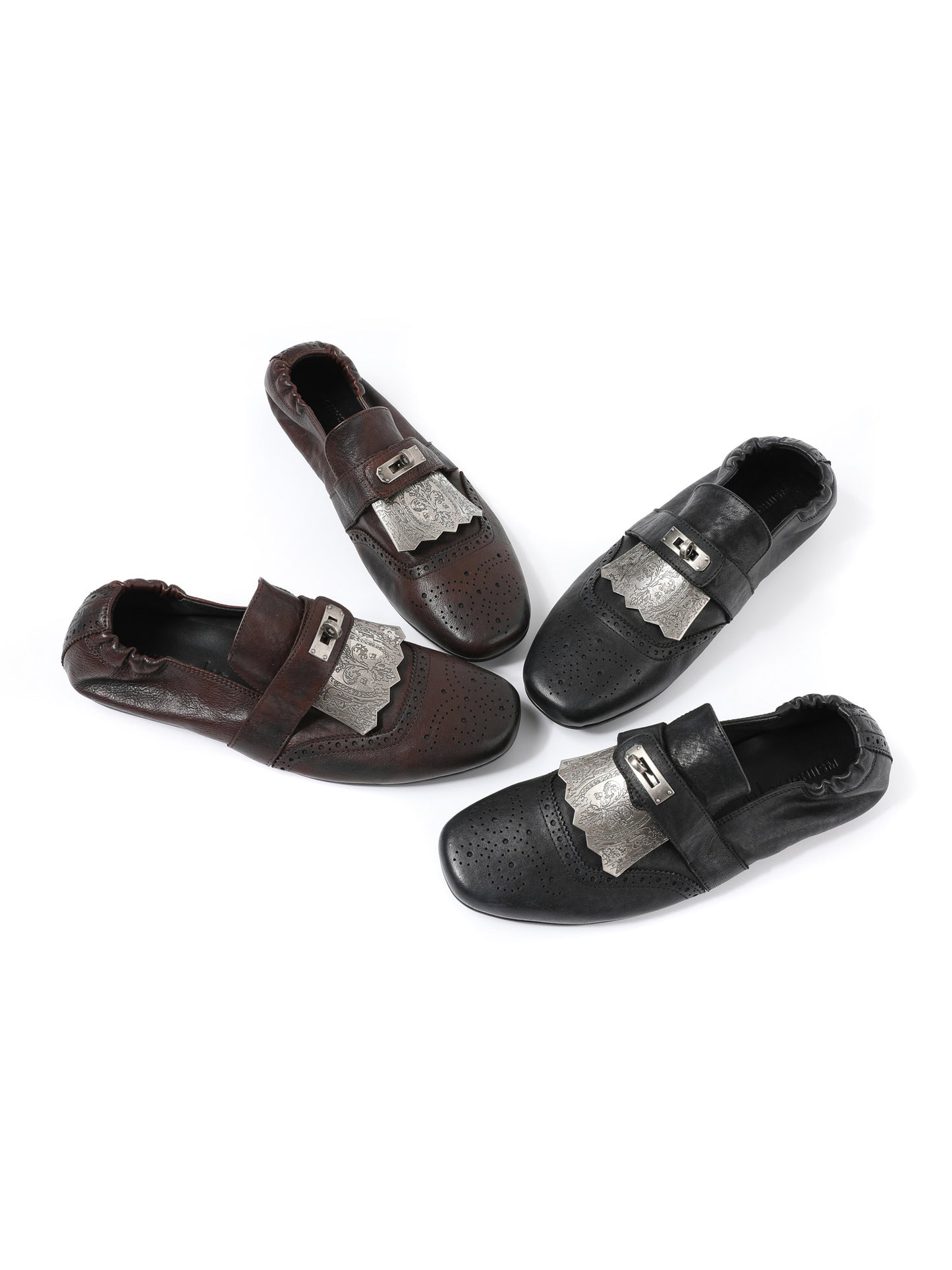 Metal Carved Slip-on Derby