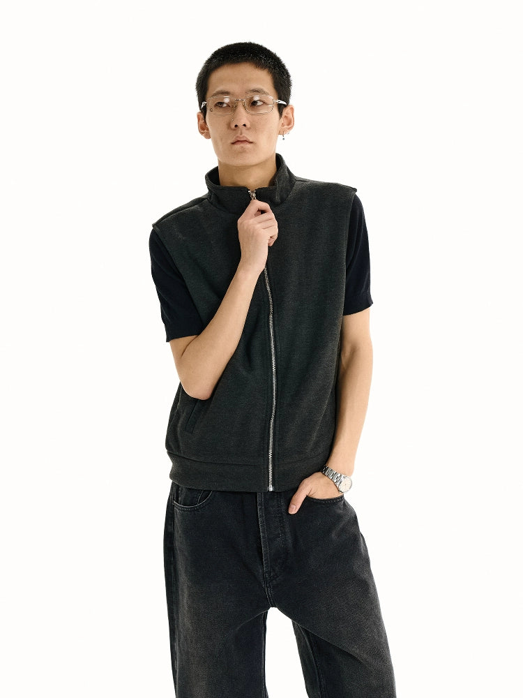 Stand collar zipper vest