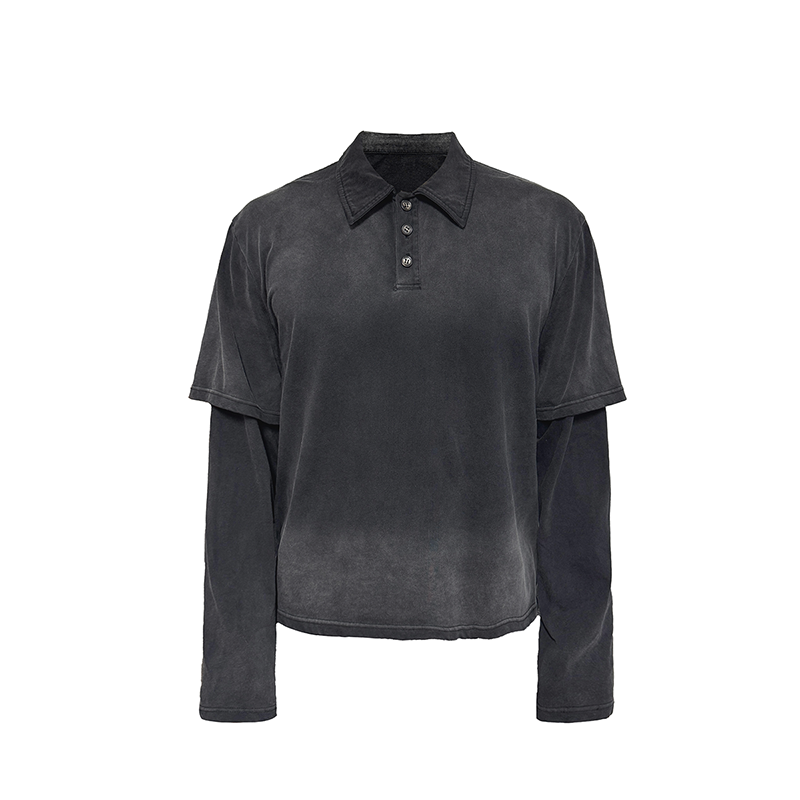 Washed Fake Layered POLO shirt