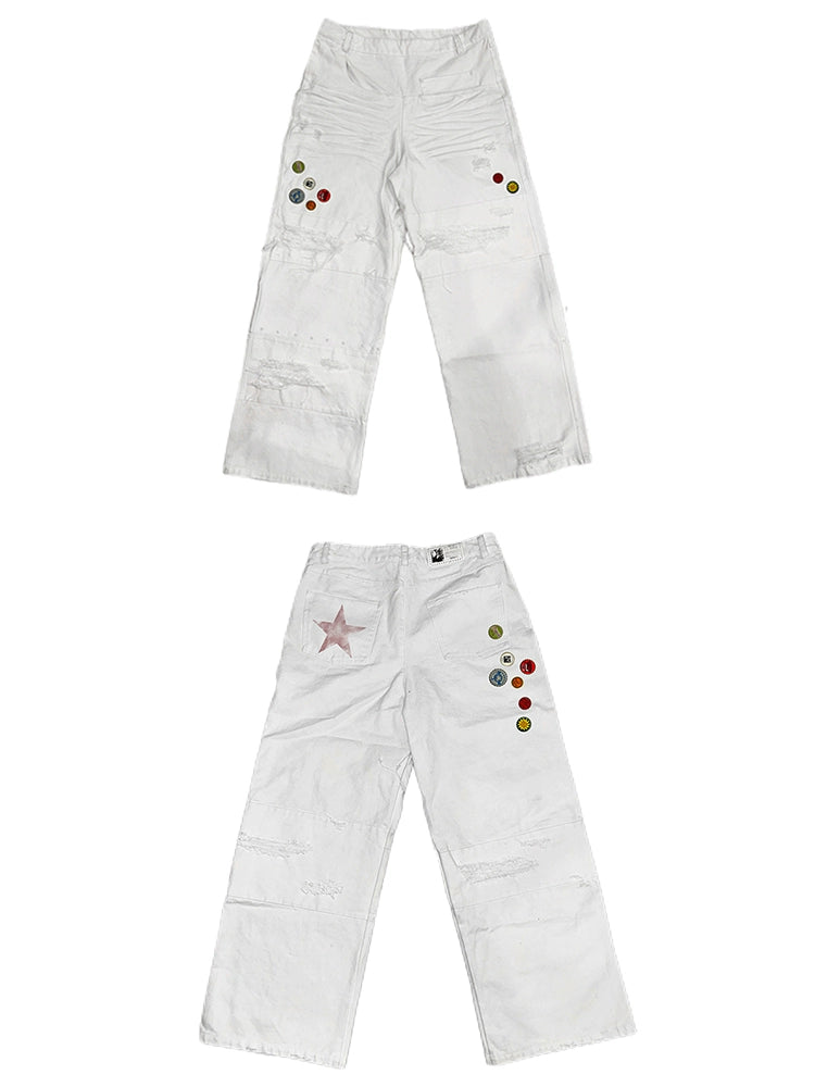 White printed straight-leg Jeans