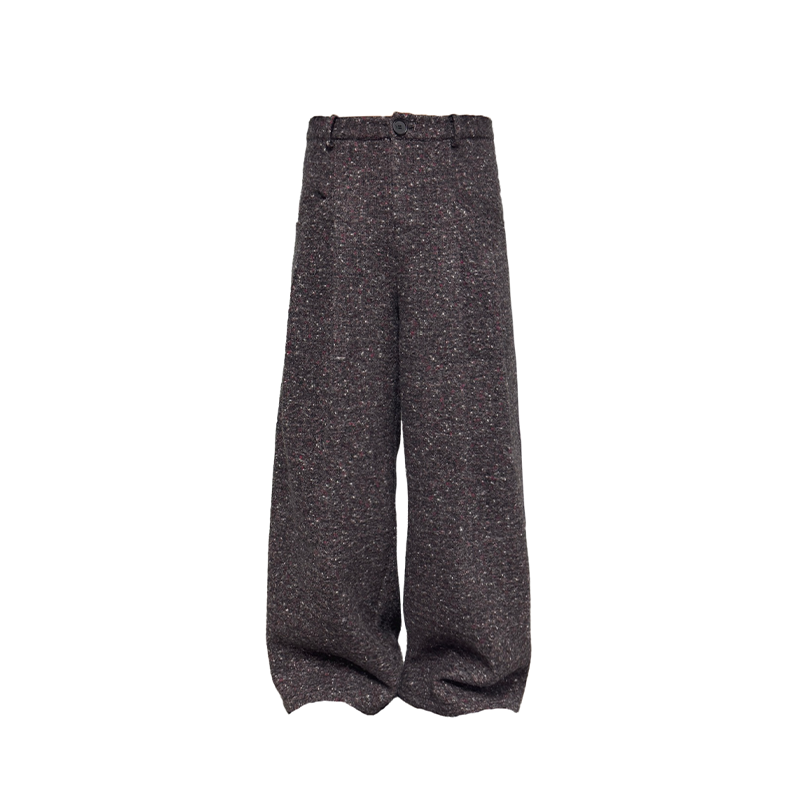 Double-pleated tweed trouser