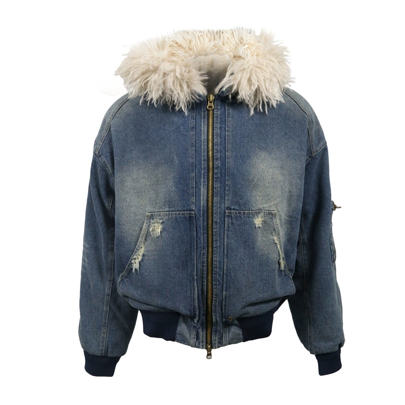 Washed Denim Fleece Jacket