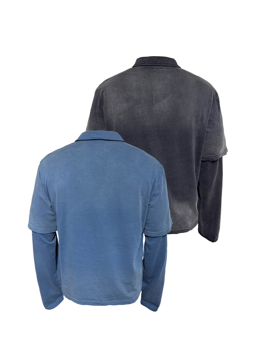 Washed Fake Layered POLO shirt