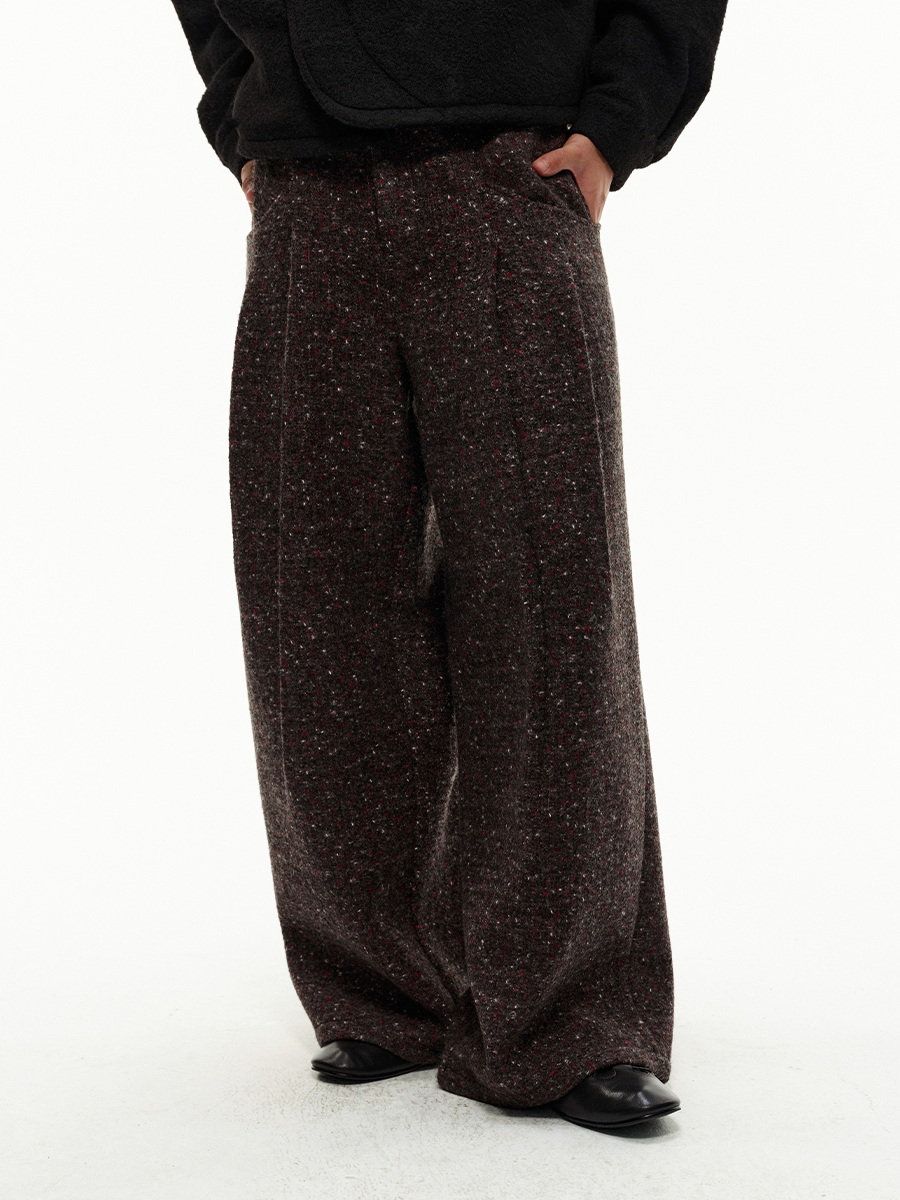Double-pleated tweed trouser