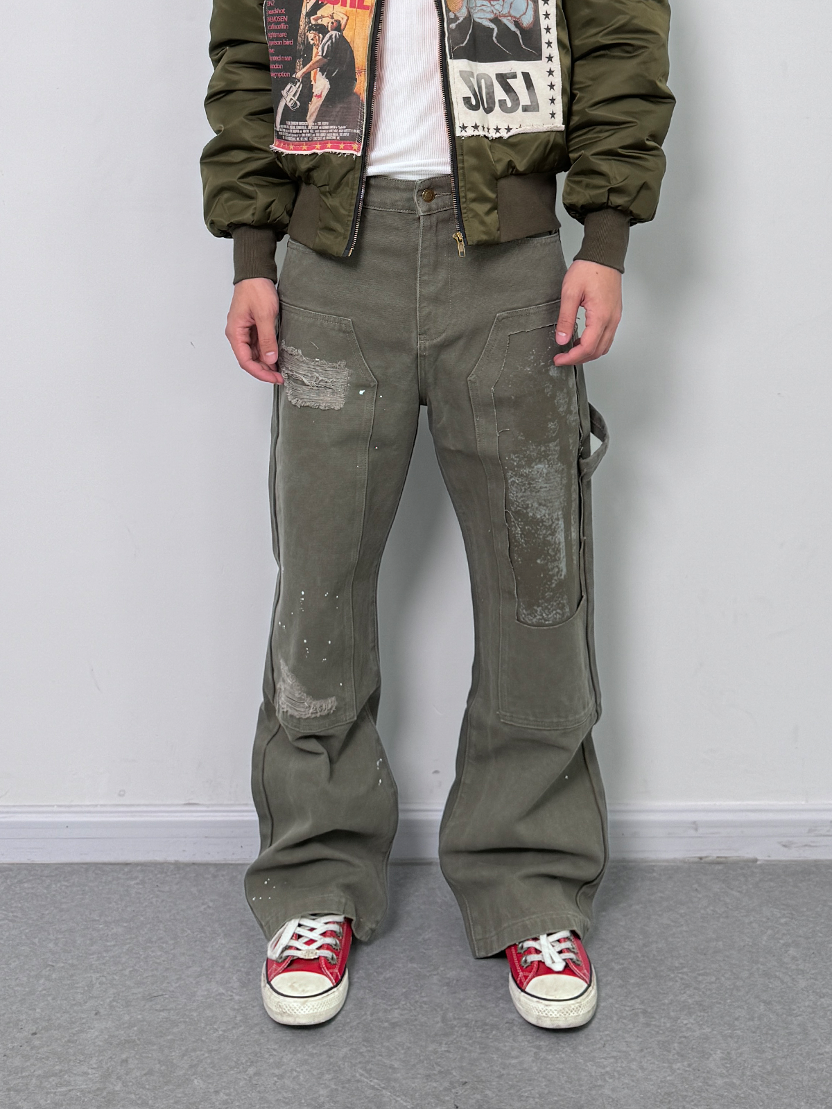 Patch work damaged green Jeans
