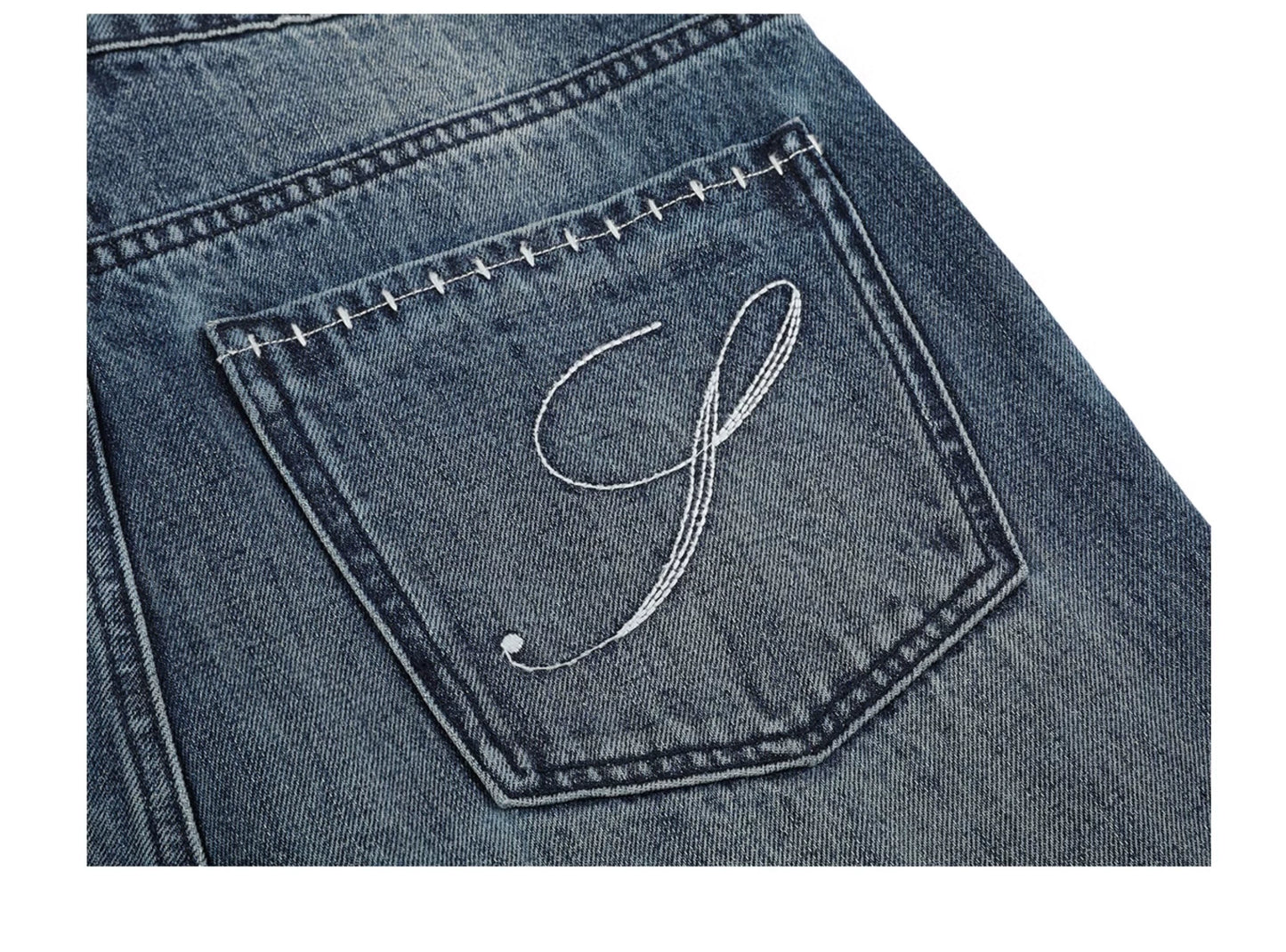 Heavy Washed Embroidery Jeans