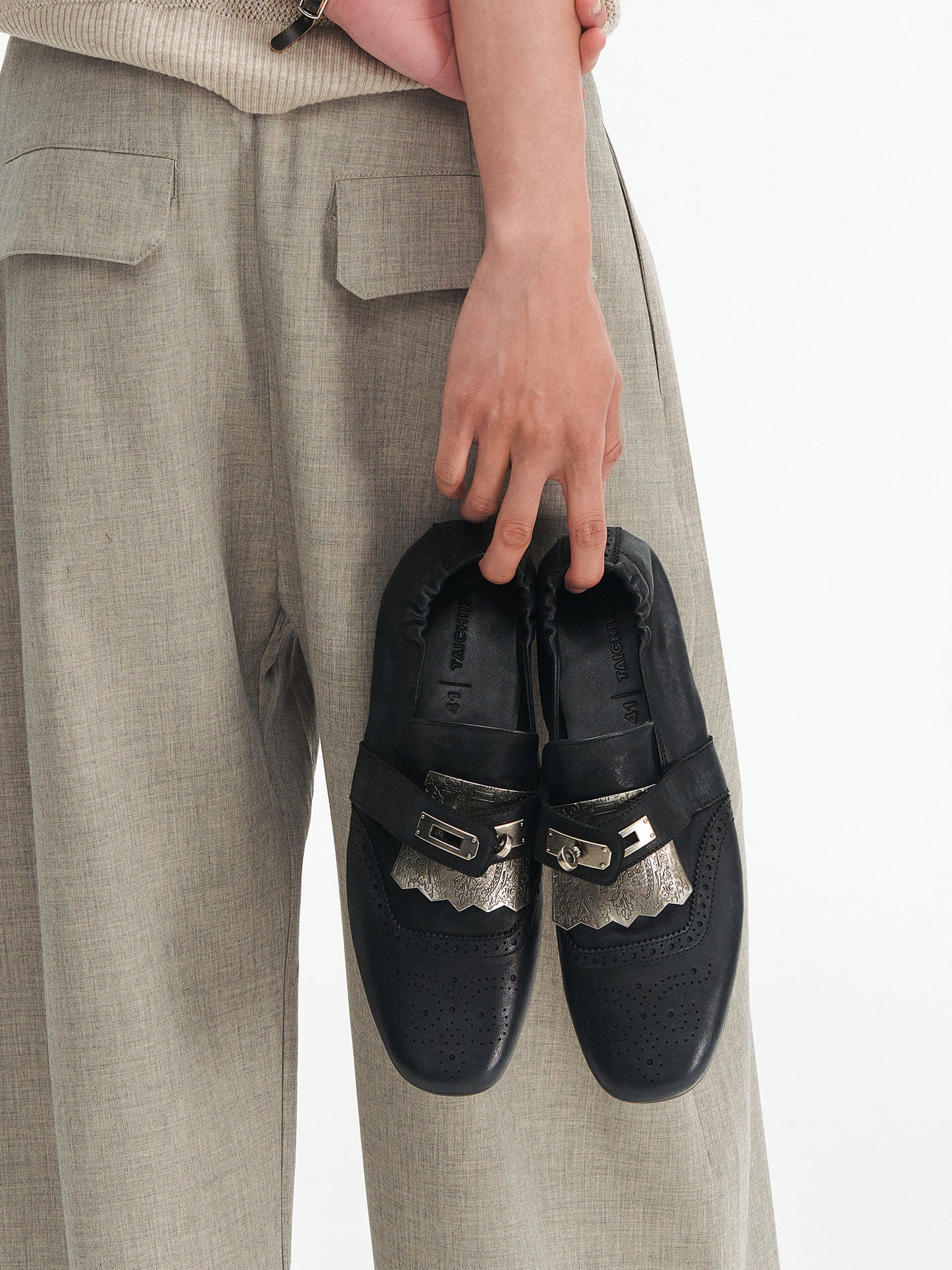 Metal Carved Slip-on Derby