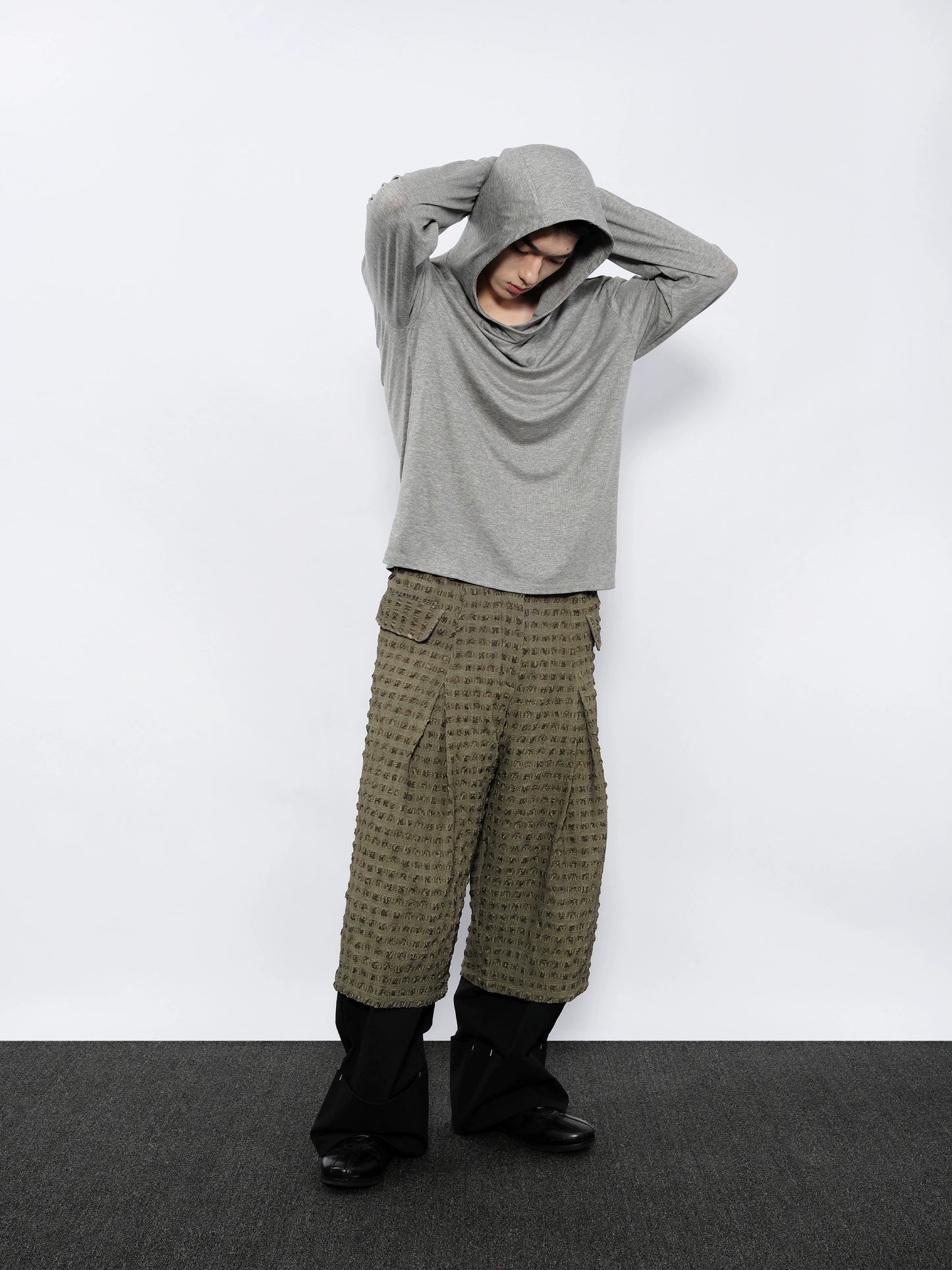 Wrap-around Hooded Long Sleeve T-Shirt