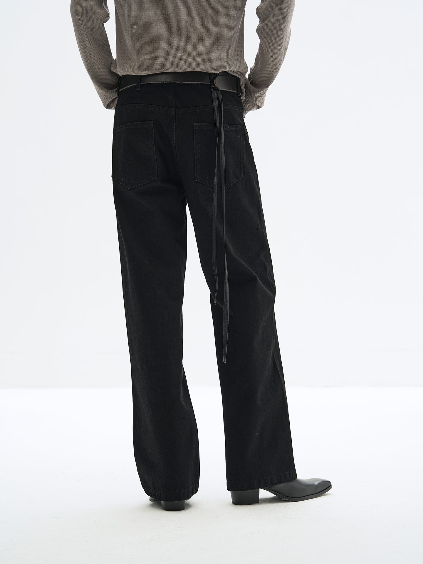 Light-Washed Leather Rope Jeans