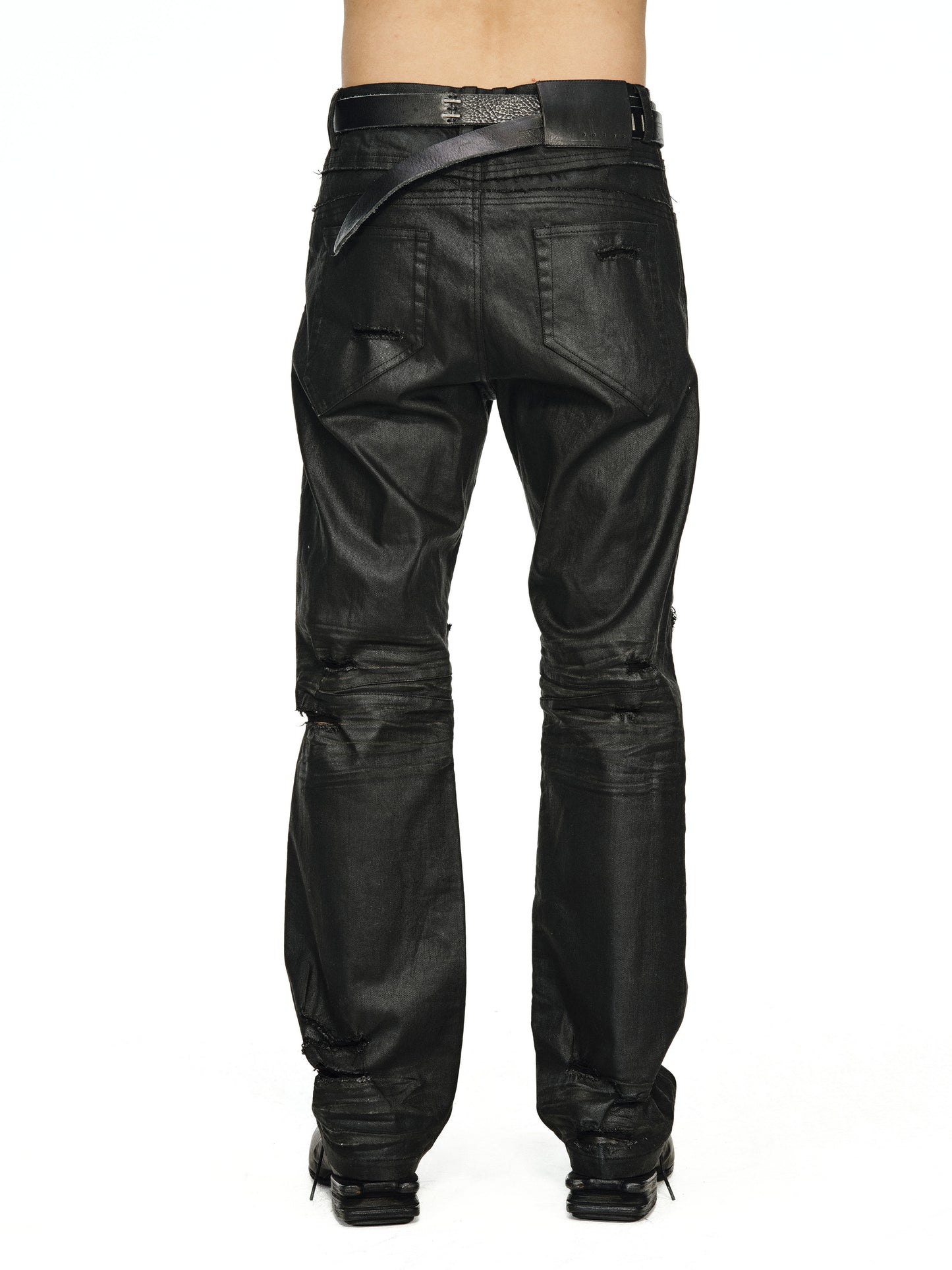 HEAVY RIPPED & ERODED KNEE STRAIGHT-LEG JEANS