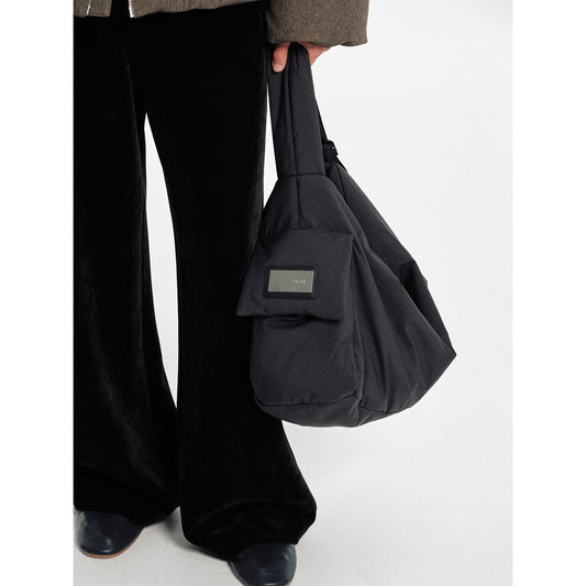 Metal Plate Quilted Shoulder Bag