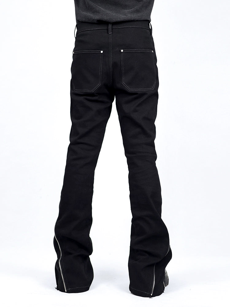 washed slim zipper flared trousers